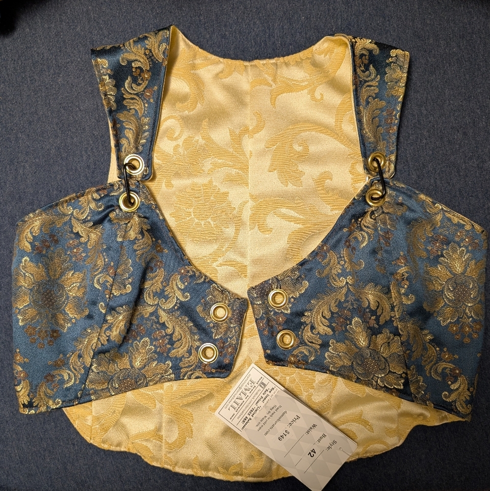 DITD (Damsel In This Dress) Elegant Blue and Gold Brocade Vest BUST SIZE: 42-44